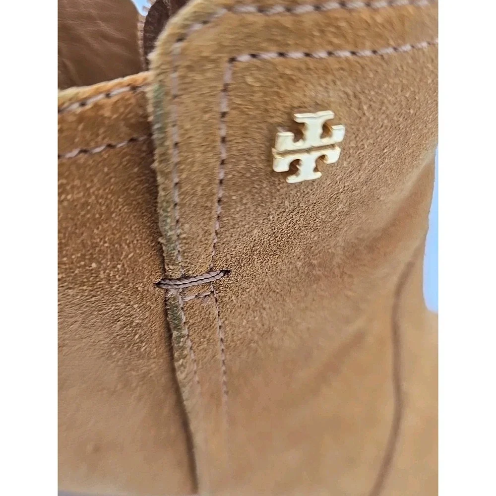 Tory Burch Alaina Suede Ankle Booties Womens‎ 6M Brown Block Heel